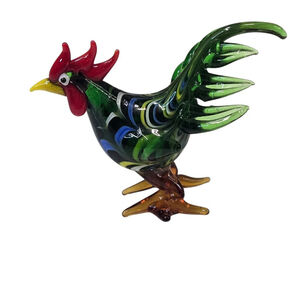 Pier 1 Imports Ranger the Rooster Glass Figurine Farm Bird Green Red with Box